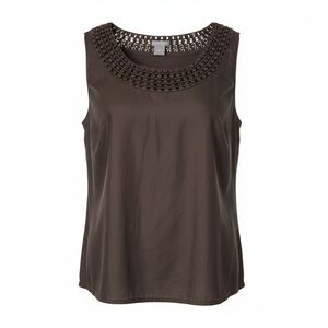 Ann Taylor Womens Brown Sleeveless Blouse Crochet Trim Scoop Neck Size 6